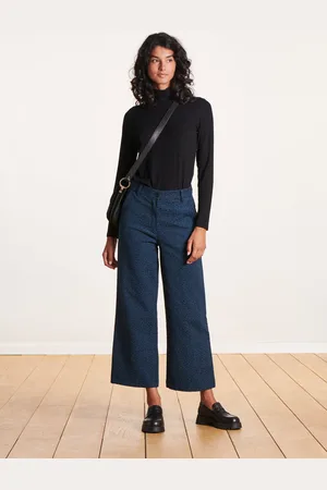 La Fee Maraboutee Pantalon large noir et bleu en jacquard