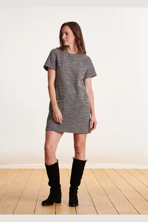 La Fee Maraboutee Robe courte grise manches courtes en tweed