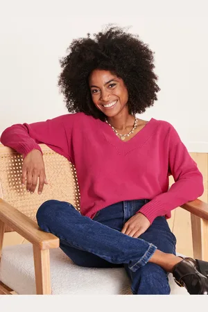La Fee Maraboutee Pull rose fuchsia droit à encolure V