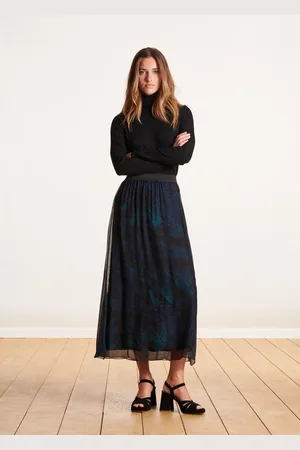 La Fee Maraboutee Jupe longue en voile imprimé noir et bleu