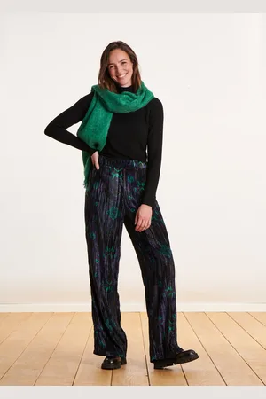 La Fee Maraboutee Pantalon large en velours bleu et vert