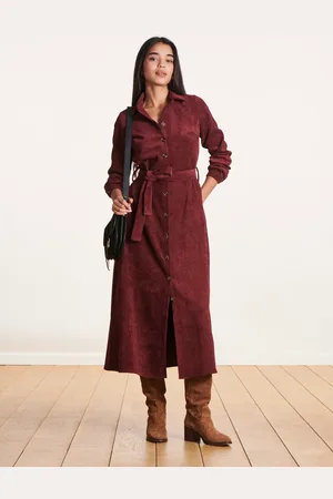 La Fee Maraboutee Robe chemise longue bordeaux en velours