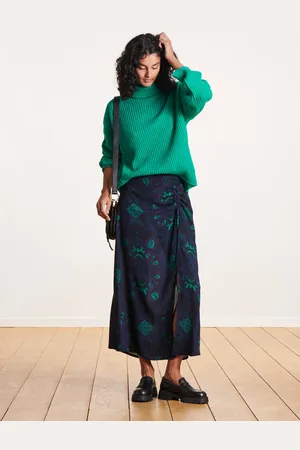 La Fee Maraboutee Jupe longue drapée à imprimé bleu et vert