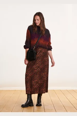 La Fee Maraboutee Jupe midi évasée terracotta à imprimé léopard