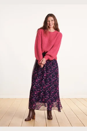 La Fee Maraboutee Jupe longue en voile imprimé à fleurs bleu et violet