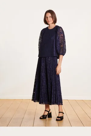 La Fee Maraboutee Jupe midi plissée bleu marine