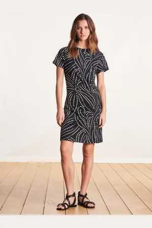 La Fee Maraboutee Robe courte cintrée noire à imprimé et manches courtes