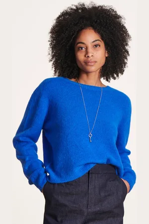 La Fee Maraboutee Pull bleu roi uni à manches longues et col rond