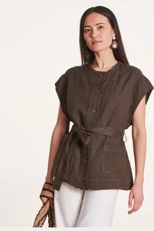 La Fee Maraboutee Chemise sans manches marron en lin