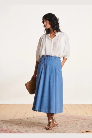 La Fee Maraboutee Jupe midi fluide en jean clair