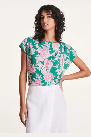 La Fee Maraboutee Top court fluide vert et rose à imprimé floral
