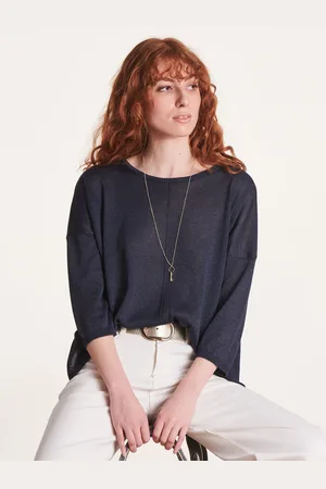 La Fee Maraboutee Pull bleu manches 3/4 oversize