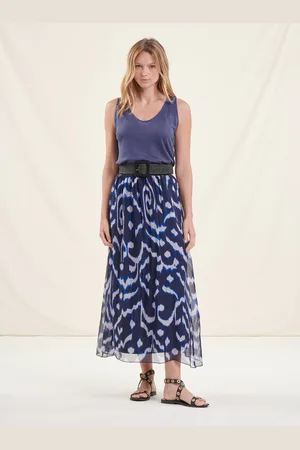 La Fee Maraboutee Jupe longue fluide bleue taille élastique