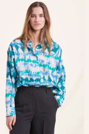 La Fee Maraboutee Chemise bleue longue en voile de coton tie & dye