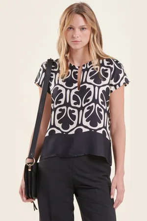 La Fee Maraboutee Top fluide imprimé noir et blanc manches courtes