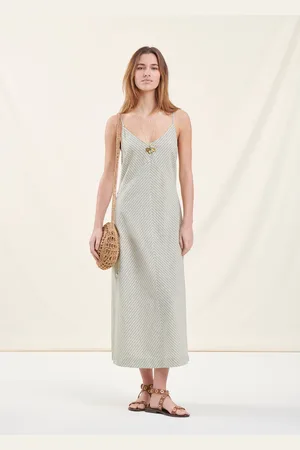 La Fee Maraboutee Robe longue rayée à bretelles vert clair