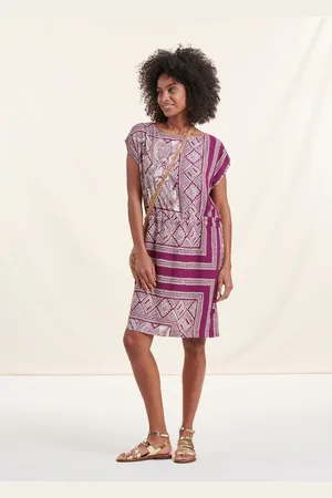 La Fee Maraboutee Robe courte fluide violette à imprimé foulard