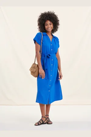 La Fee Maraboutee Robe chemise mi-longue bleu roi en gaze de coton