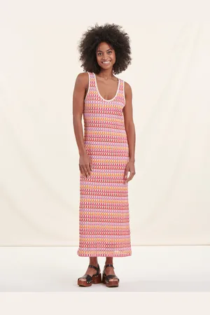 La Fee Maraboutee Robe longue en crochet multicolore orange sans manches