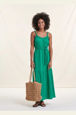 La Fee Maraboutee Robe longue verte à bretelles en gaze de coton biologique