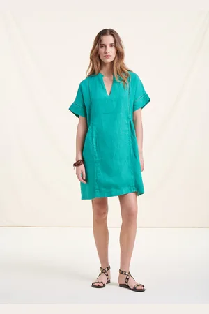 La Fee Maraboutee Robe courte ample verte en lin