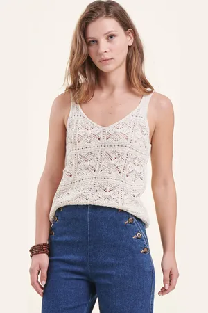 La Fee Maraboutee Débardeur blanc en maille crochet encolure V