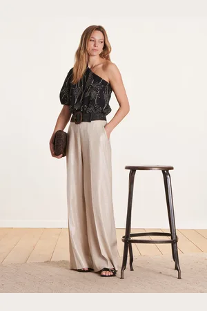 La Fee Maraboutee Pantalon beige en lin foiled taille haute