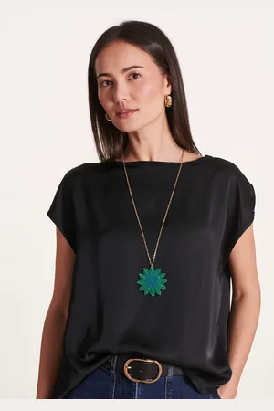 La Fee Maraboutee Collier pendentif fleur bleu et vert avec perles