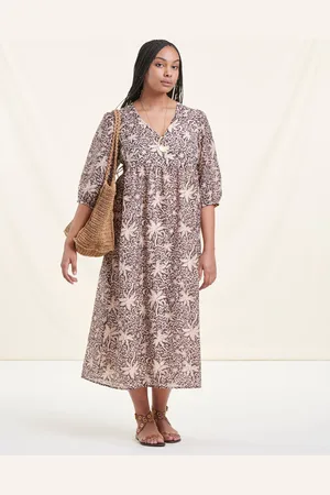 La Fee Maraboutee Robe longue bohème marron en voile de coton à manches 3/4
