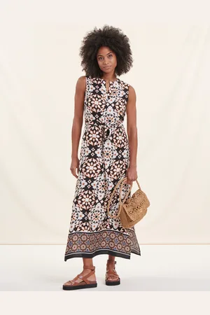 La Fee Maraboutee Robe longue en satin sans manches à imprimé ethnique