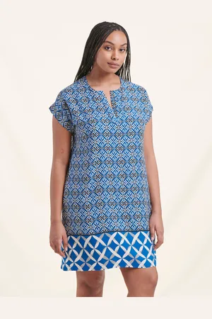 La Fee Maraboutee Robe courte bleue à imprimé manches courtes