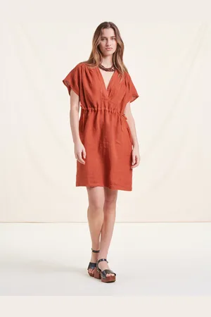 La Fee Maraboutee Robe courte orange en lin