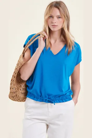 La Fee Maraboutee T-shirt blousant bleu en lyocell manches courtes