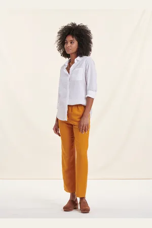 La Fee Maraboutee Pantalon droit moutarde avec taille élastique