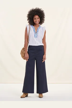 La Fee Maraboutee Pantalon large bleu en coton
