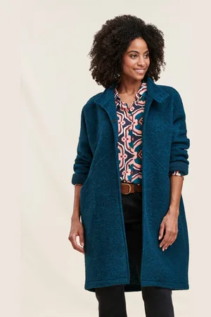 La Fee Maraboutee Manteau bleu pétrole mi-long en maille bouillie