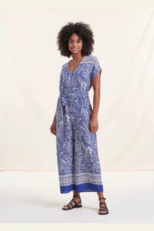 La Fee Maraboutee Combinaison fluide bleue manches courtes imprimé fleuri