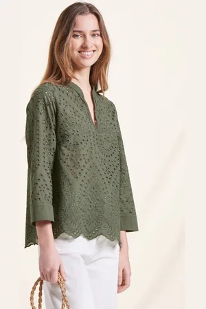 La Fee Maraboutee Top kaki en broderie anglaise à manches 3/4