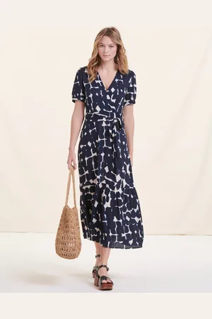 La Fee Maraboutee Robe longue cintrée bohème bleu marine manches courtes
