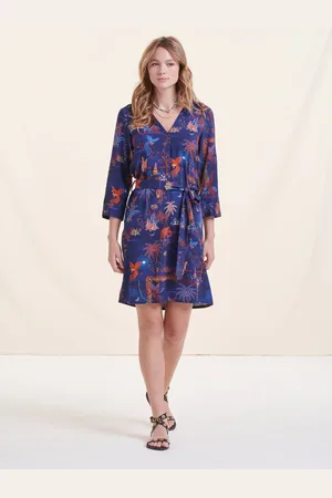 La Fee Maraboutee Robe courte bleue manches 3/4 à imprimé