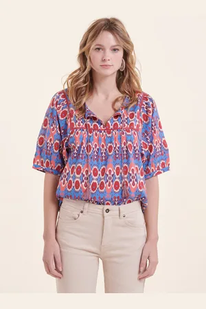 La Fee Maraboutee Top ample bleu et rose en coton biologique imprimé