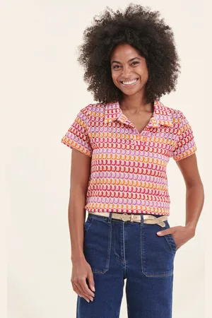 La Fee Maraboutee Polo multicolore orange en crochet manches courtes