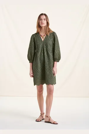 La Fee Maraboutee Robe courte en coton kaki broderie anglaise