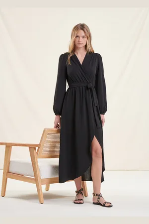 La Fee Maraboutee Robe longue faux portefeuille noire manches longues