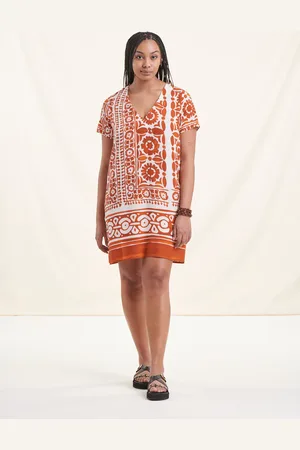 La Fee Maraboutee Robe courte orange manches courtes à imprimé