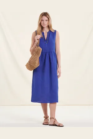 La Fee Maraboutee Robe longue bleu marine en lin
