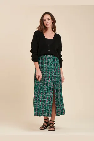 La Fee Maraboutee Jupe longue ample bohème verte imprimé ethnique taille élastique