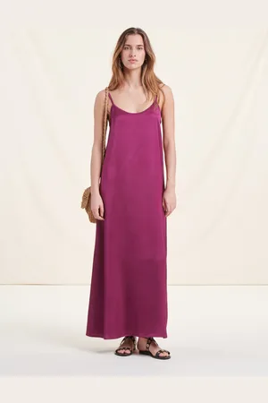 La Fee Maraboutee Robe longue fluide en satin violette à bretelles