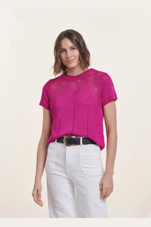 La Fee Maraboutee Pull rose fuchsia manches courtes encolure ronde