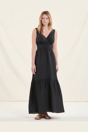 La Fee Maraboutee Robe longue noire sans manches en lin